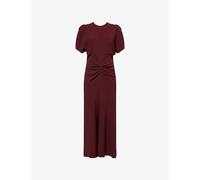 Victoria Beckham Womens Victoria Beckham Gathered Split-Sleeve Woven Midi Dress Cinnabar Red 8