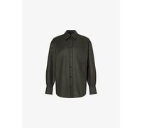 Victoria Beckham Womens Victoria Beckham Relaxed-Fit Long-Sleeves Wool and Cashmere Shirt Olive Anthracite 12