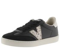 victoria Berlin Ciclista Leather Effect Low Tennis & Glitter Logo & Split Leather Toe 1126198 for Women Negro 38