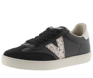 victoria Berlin Ciclista Pumped Leather Effect Low-Top Trainers & Glitter Logo & Split Leather Toe 1126198 for Women Negro 39