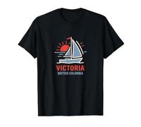 Victoria British Columbia Sailboat Sunset Design Value Graphic T-Shirt, Men, Black, S