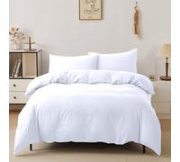 Victoria & Carter Double Duvet Cover Set with 2 Matching Pillowcases - Soft Microfibre Bedding for Double Bed - Lightweight, Easy Care Duvet Cover with Button Closure (White)