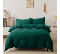 Victoria & Carter Double Duvet Cover Set with 2 Matching Pillowcases - Soft Microfibre Bedding for Double Bed - Lightweight, Easy Care Duvet Cover with Button Closure (Emerald Green)