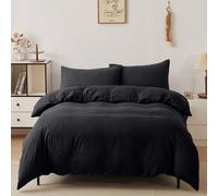 Victoria & Carter King Duvet Cover Set with 2 Matching Pillowcases - Soft Microfibre Bedding for King Bed - Lightweight, Easy Care Duvet Cover with Button Closure (Black)
