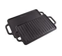 Victoria Cast Iron Seasoned Induction Grill Double Reversible 33 x 21 cm Fire BBQ, Oven, Glass Ceramic, Gas, Non Toxic PTFE Free