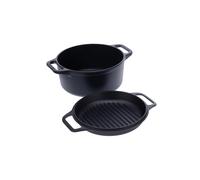 Victoria Combo Cooker cast iron pot-frying pan set 2 pieces Black