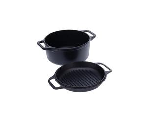 Victoria Combo Cooker cast iron pot-frying pan set 2 pieces Black
