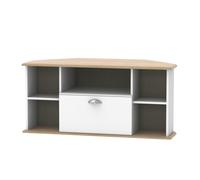 Victoria Corner Corner TV Unit White & Light Oak 5 Shelves 1 Drawer 112cm