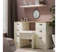 Victoria Desk Cream & Light Oak 6 Drawers 128cm