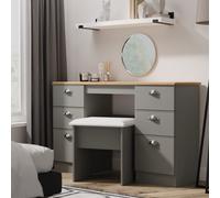 Victoria Desk Grey & Light Oak 6 Drawers 128cm