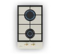 Klarstein Victoria gas hob, built-in, Sabaf burner, natural/propane gas, safety valves, automatic switch-off, cast iron pan supports, glass ceramic retro look, 2 flames, white