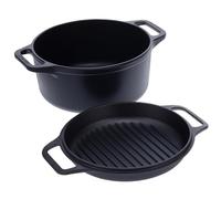 Victoria Dutch Oven 6-Quart, SeasonedCast Iron Combo Cooker, Combination Dutch Oven and Skillet, Made in Colombia, 2-Piece Set, Black