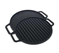 Victoria Enamelled Cast Iron Induction Double Reversible Grill 32 cm Round for Fire, Barbecue, Oven, Ceramic Hob, Gas, Toxic Free without PTFE