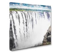 Victoria Falls in Zambia & Zimbabwe Painting Modern Canvas Wall Art Print Ready to Hang, Framed Picture for Living Room Bedroom Home Office Décor, 14x14 Inch (35x35 cm)