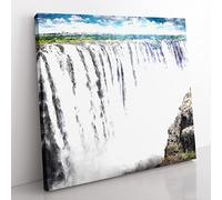 Victoria Falls in Zambia & Zimbabwe Painting Modern Canvas Wall Art Print Ready to Hang, Framed Picture for Living Room Bedroom Home Office Décor, 50x50 cm (20x20 Inch)