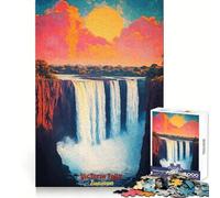 Victoria Falls Sunset Art Poster 1000 Pieces Jigsaw Puzzles for Teenagers Brain Wellness Easy Relaxation Perfect Lock Best Gift (38x52cm)