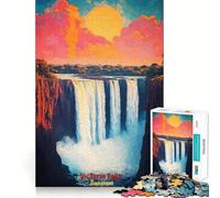 Victoria Falls Sunset Art Poster Jigsaw for Adults1000 Pieces Brain Focus Game Precision Cut Smooth Edges Amusing Challenge for Waiting Time (38x26cm)