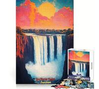 Victoria Falls Sunset Art Poster Jigsaw Puzzles for Teenagers 1000 Smart Training Happy Idle Time Flawless Cut Joyful Xmas (38x26cm)