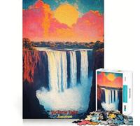 Victoria Falls Sunset Art Poster Puzzle for Adults 1000 Pieces Memory Play Game Firm Fit Secure Assembly Meaningful Connection Building Game (38x52cm)