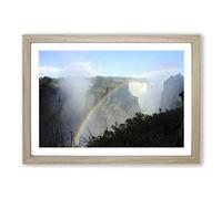 Victoria Falls Zimbabwe Rainbow Mountain Landscape Framed Print | A2 Oak Framed Wall Art | Ready to Hang | Modern Landscape Picture | Living Room Bedroom Lounge Office