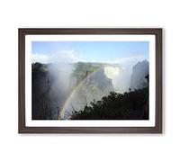 Victoria Falls Zimbabwe Rainbow Mountain Landscape Framed Print | A2 Walnut Framed Wall Art | Ready to Hang | Modern Landscape Picture | Living Room Bedroom Lounge Office