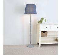Victoria Grey Wood Traditional Floor Lamp with Fabric Tapered Shade and LED Bulb ValueLights Blue One Size