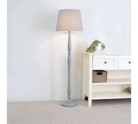 Victoria Grey Wood Traditional Floor Lamp with Fabric Tapered Shade and LED Bulb ValueLights Grey One Size