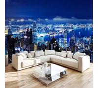 Victoria Harbour Photo Wallpaper 99"x69" City Night View 3D Effect Panoramic Wall Murals Non-Woven Wall Paper for Bedroom Living Room TV Backdrop,Easy to Install W-317