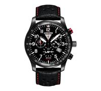 VICTORIA HYDE Men’s Quartz Watch 42mm Black Dial Black Leather Strap with Red Stitching, Luminous Hands, Date Display, 10ATM Water Resistant