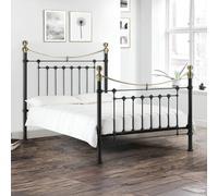 Victoria - King Size Satin Black Metal Bed Frame - 5ft - Victorian Style - Opulent Brass Finials - Happy Beds