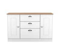 Victoria Large Sideboard White & Light Oak 2 Doors 3 Drawers 128cm