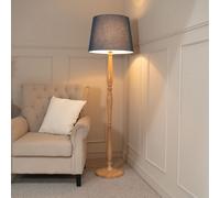 ValueLights Victoria Light Wood Traditional Stem Floor Lamp with Fabric Tapered Shade in Blue ValueLights Blue