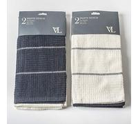 Victoria London Dotty stitch Tea Towels, Twin Pack (Black and Cream)