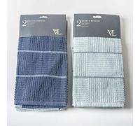 Victoria London Dotty stitch Tea Towels, Twin Pack (Light Blue and Navy)