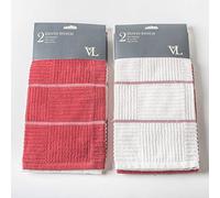 Victoria London Dotty stitch Tea Towels, Twin Pack (Red and White)