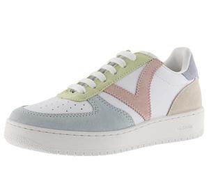 victoria Madrid Leather Effect Low Tennis & Multicolor Split Leather Pieces 1258214 for Women Celeste 38