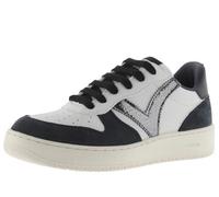 victoria Madrid Leather Effect Low Tennis & Split Leather Pieces & Metallic Logo in Contrast 1258259 for Women Acero 40