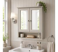 Victoria Mirrored Bathroom Cabinet Stone Grey Wall Mounted Mdf Double Door Storage Cupboard With Adjustable Shelf
