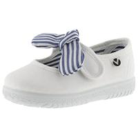 victoria Ojalá Unisex Canvas Mary Janes & Hook-and-Loop Strap & Striped Bow 105110 for Kids Blanco 27