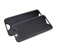 Victoria Rectangular Cast Iron Double Burner, Reversible Griddle Grill Seasoned with 100% Kosher Certified Non-GMO Flaxseed Oil, 18.5 x 10 Inch, Black