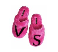VICTORIA SECRET SLIPPERS VANILLA PINK FAUX FUR CLOSED TOE MEDIUM UK4-5