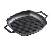 Victoria SKL-201 Cast Iron Square Grill Double Loop Handles, Griddle Pan Seasoned with 100% Kosher Certified Non-GMO Flaxseed Oil, Black
