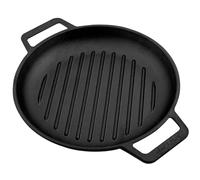 Victoria SKL-311 Cast Iron Round Grill Pan with Double Loop Handles Seasoned with 100% Kosher Certified Non-GMO Flaxseed Oil, Black