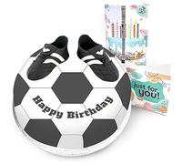 Victoria Sponge black football boots themed birthday cake - A delicious traditional vanilla sponge cake with buttercream and a rich apple and raspberry jam, serves 10-12 portions. Baked by bakerdays.