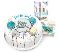 Victoria Sponge blue balloons themed birthday cake - A delicious traditional vanilla sponge cake with buttercream and a rich apple and raspberry jam, serves 10-12 portions. Baked by bakerdays.