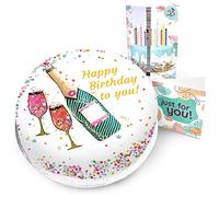 Victoria Sponge champagne and flutes themed birthday cake - A delicious traditional vanilla sponge cake with buttercream and a rich apple and raspberry jam, serves 10-12 portions. Baked by bakerdays.
