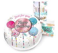 Victoria Sponge colourful balloons themed birthday cake - A delicious traditional vanilla sponge cake with buttercream and a rich apple and raspberry jam, serves 10-12 portions. Baked by bakerdays.