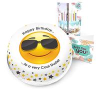 Victoria Sponge cool emoji themed birthday cake - A delicious traditional vanilla sponge cake with buttercream and a rich apple and raspberry jam, serves 10-12 portions. Baked by bakerdays.