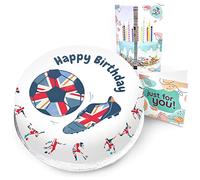 Victoria Sponge football fanatic themed birthday cake - A delicious traditional vanilla sponge cake with buttercream and a rich apple and raspberry jam, serves 10-12 portions. Baked by bakerdays.