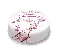 Victoria Sponge pink blossom tree themed birthday cake - A delicious traditional vanilla sponge cake with buttercream and a rich apple and raspberry jam, serves 10-12 portions. Baked by bakerdays.